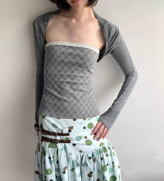 CheckMuse Knit Bustier Layered Set