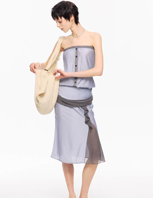 Azure Veil Mesh Patchwork Mermaid Dress