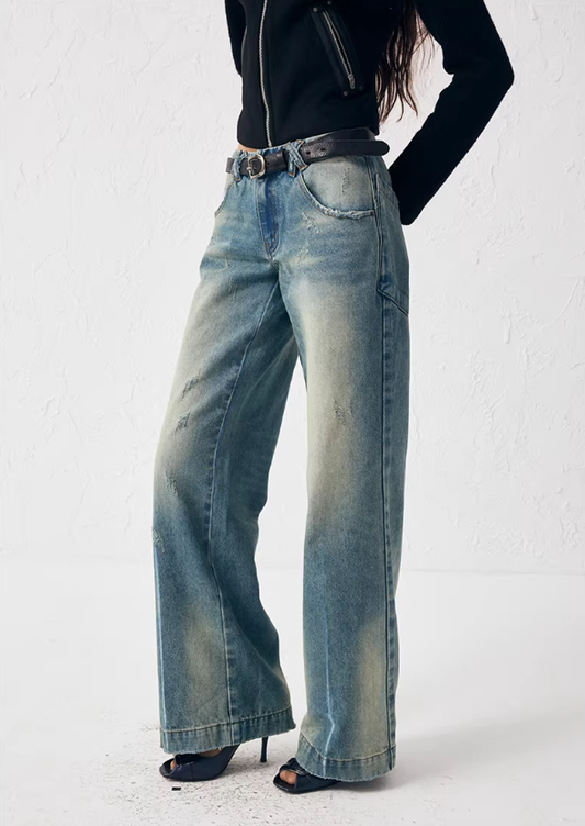 Vintage Fade Low-Rise Distressed Jeans