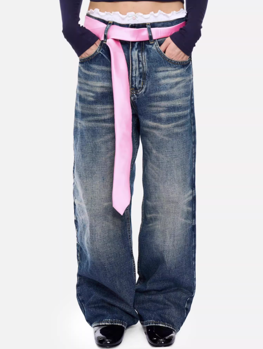 Retro Slash Low-Rise Straight Denim