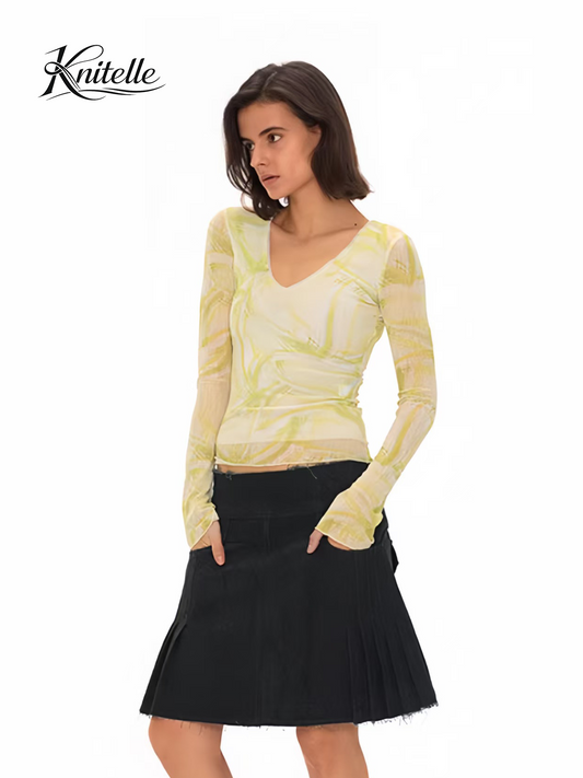 Vintage Bloom Mesh V-Neck Top