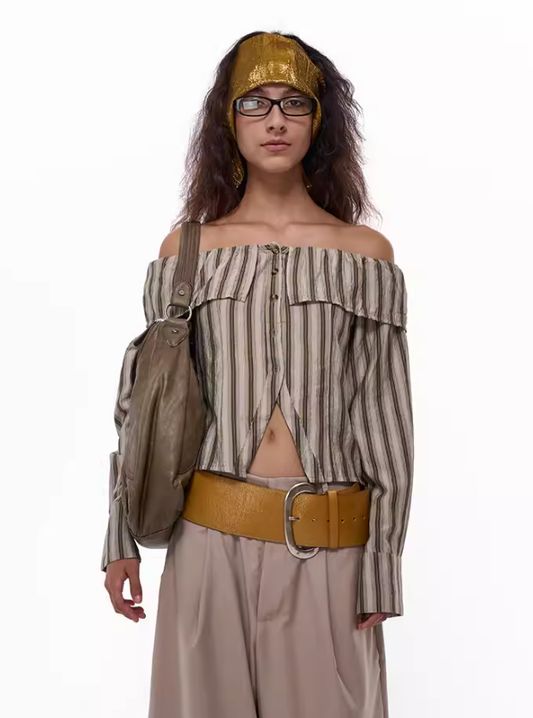 Street Muse Off-Shoulder Stripe Shirt