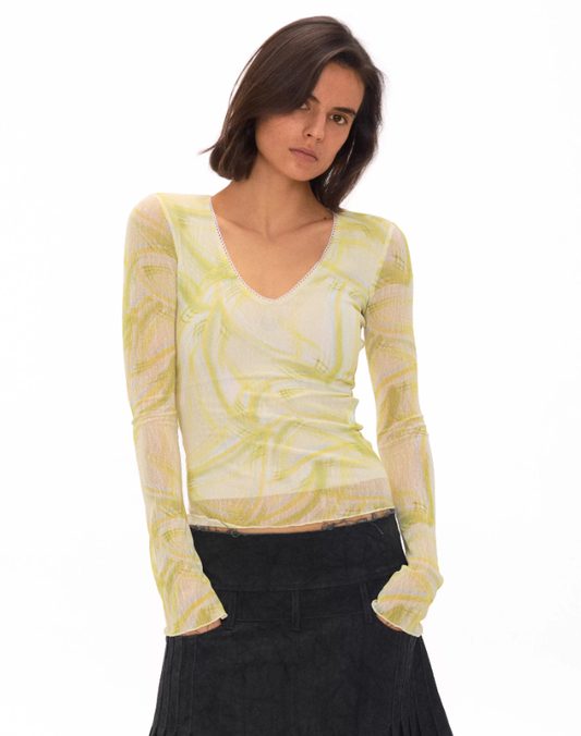 Vintage Bloom Mesh V-Neck Top