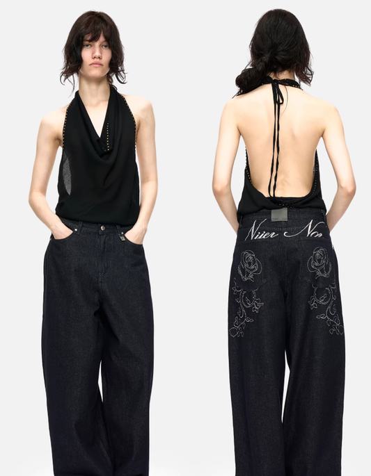 StudAura Draped Halter Backless Top